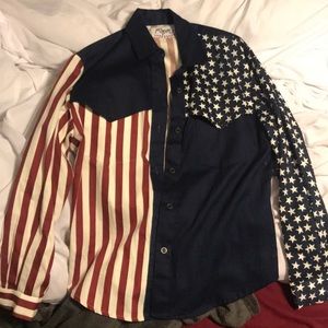 Button down American flag roper shirt